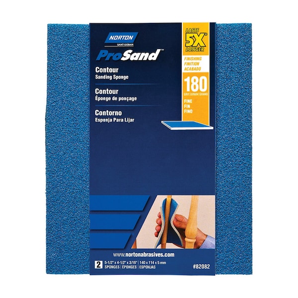 Norton Abrasives Norton ProSand 5.5 in. L X 4.5 in. W X 0.188 in. 180 Grit Fine Contour Sanding Sponge, PK2 7660782082 - main
